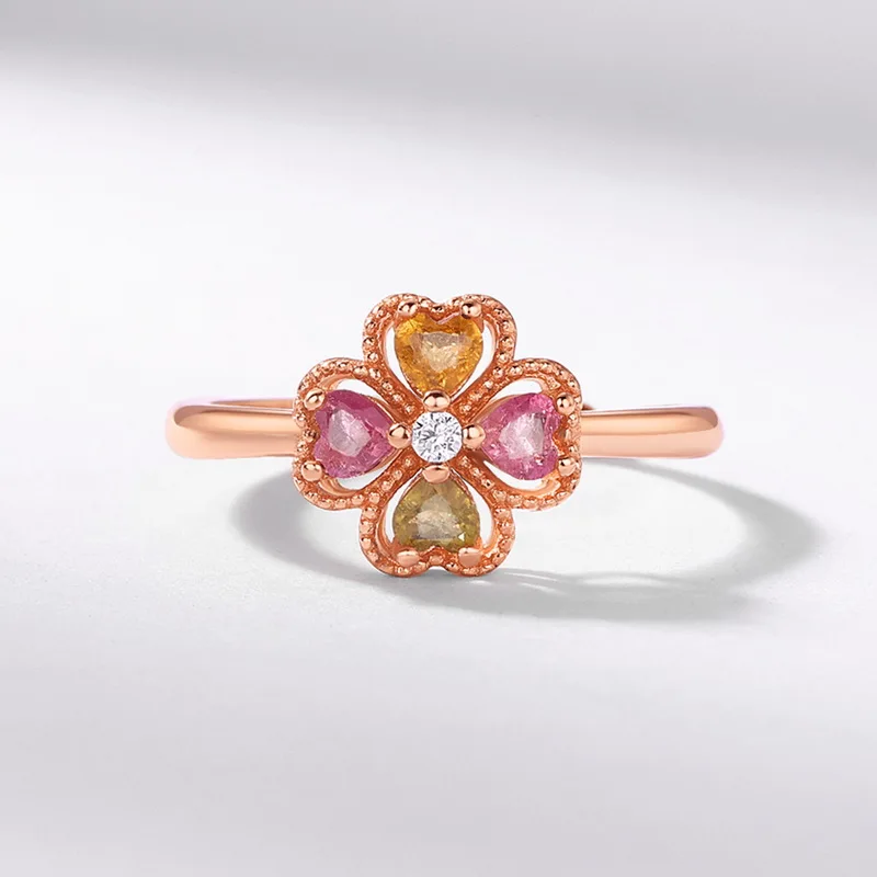 Custom OEM Fine Jewelry Women Luxury 925 Silver Cubic Tourmaline Four Leaf Flower Earrings Ring Pendant Set Women Party Gift