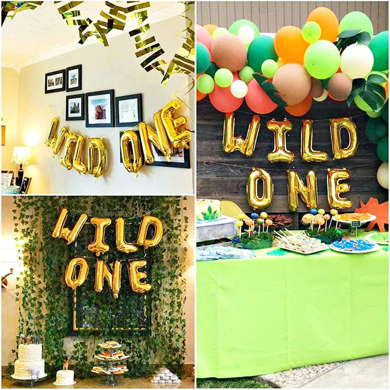 Wild ONE Kids First Birthday Decorations Balloons Jungle Safari Walking Animal Heads Foil Balloon Baby Party Supplies