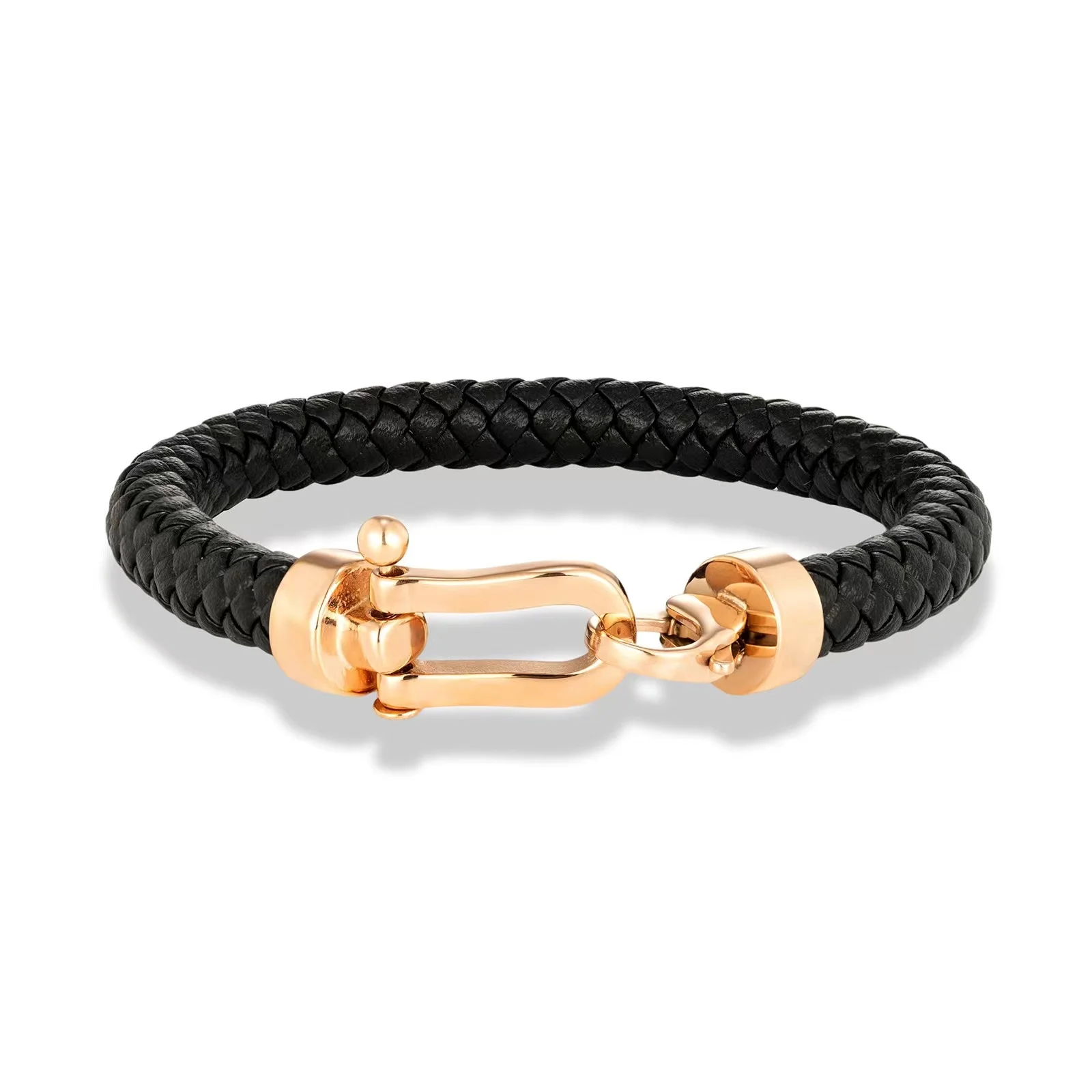 Fashion Personality Jewelry Manufacturers Black Leather Braided Bracelet Stainless Steel Clasp for Men Birthday Gift