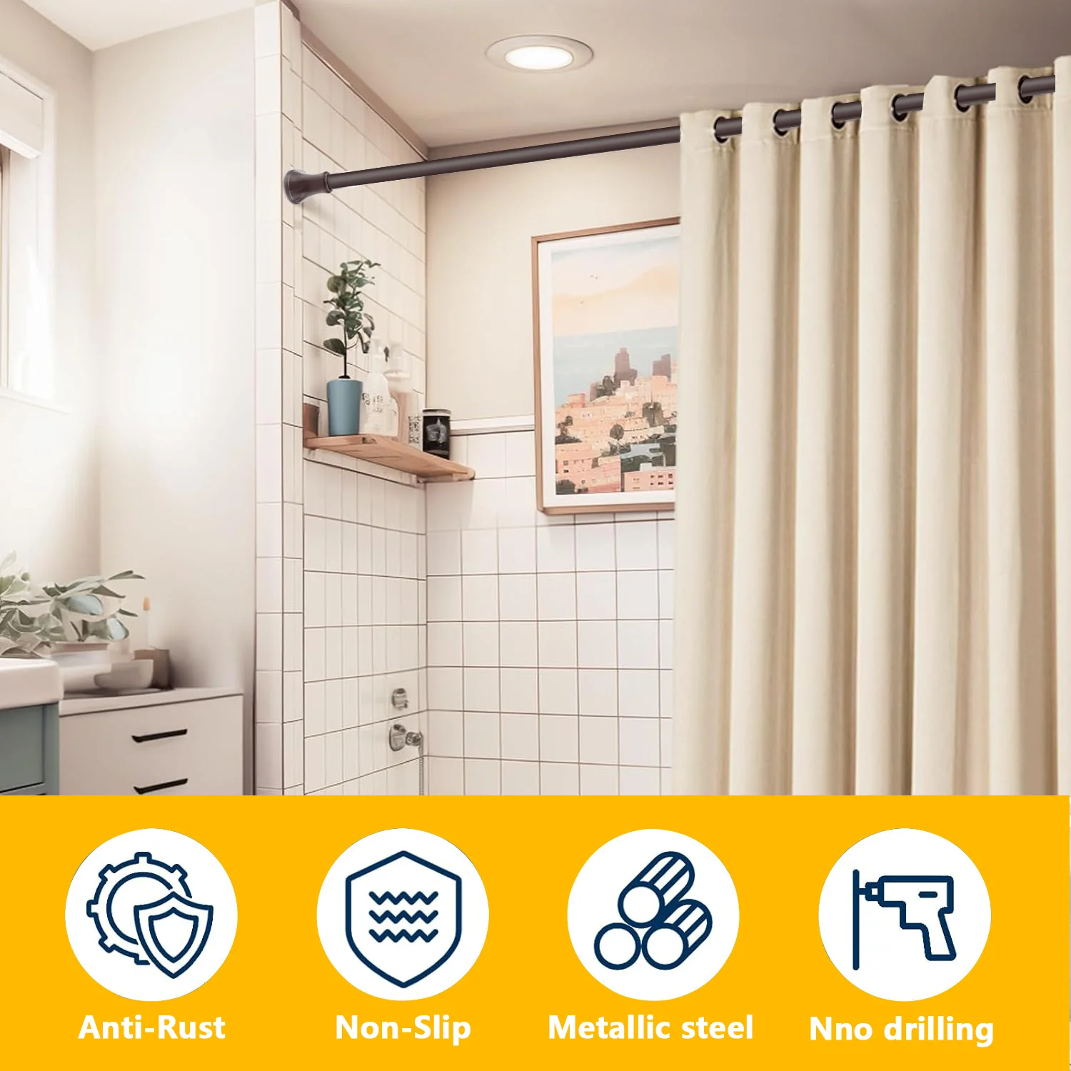 42-72 Inch Bronze Anti-Rust Spring Loaded Bathroom Shower Curtain Rod