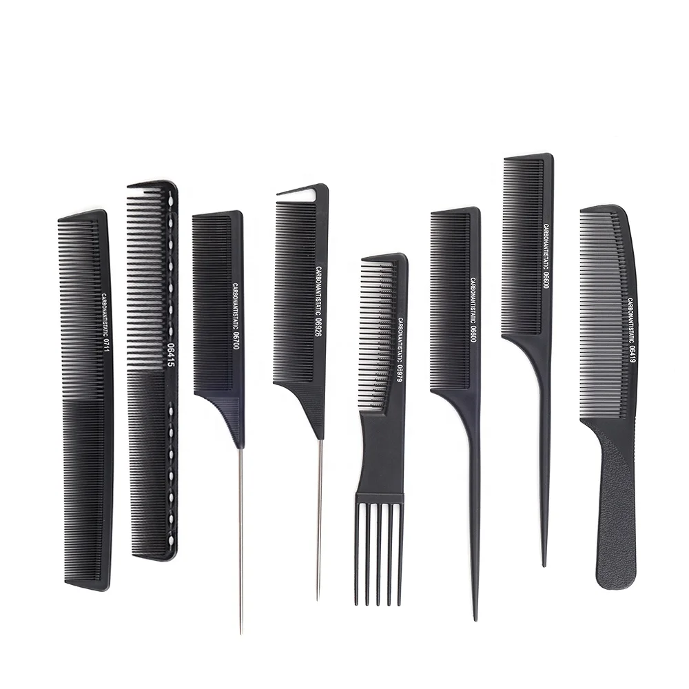 9Pcs Salon Hair Plastic Pro Styling Hairdressing Combs Barbers Black Brush Set