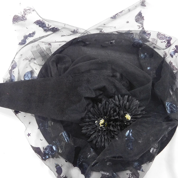 
Style Witch Hat Type Halloween Party Hats And Fascinators With Bat Printing And Flower 