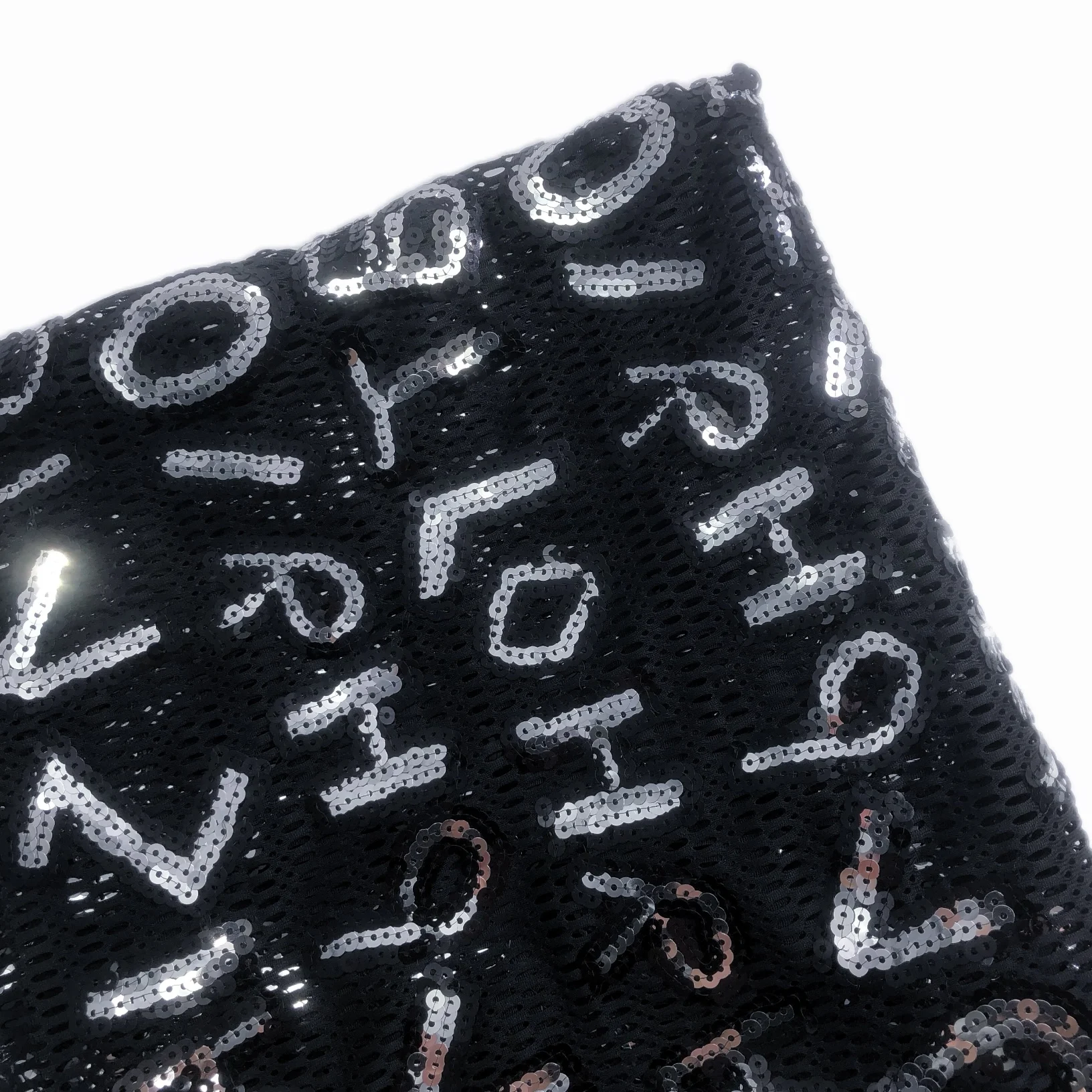 5 MM Black Silver Letter Shaded Mesh Backing Special Irregular Sequins Fabric for Toys costume bags shoes