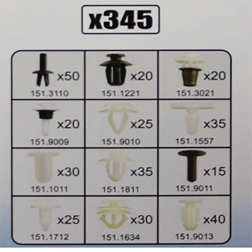 
China Supplies 345 Pc Plastic Car Clips Firmly Hold Car Door Trim Fasteners 
