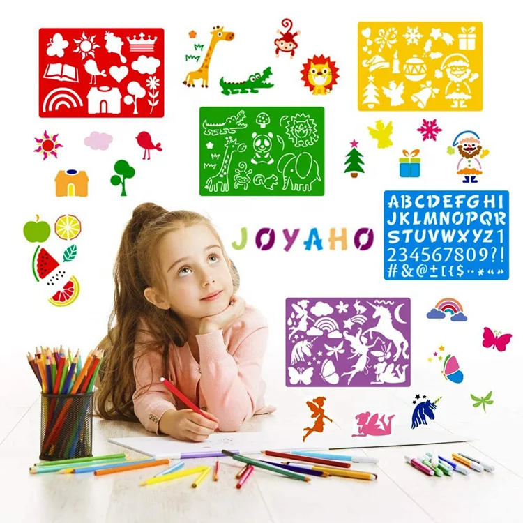 Пластиковый шаблон для рисования с сотнями разных узоров, набор трафаретов для детского рисования