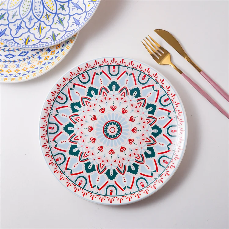 Popular Gift Items Customized Printing Morocco Bohemia Design Decorative Round Ceramic Large Plate Porcelain