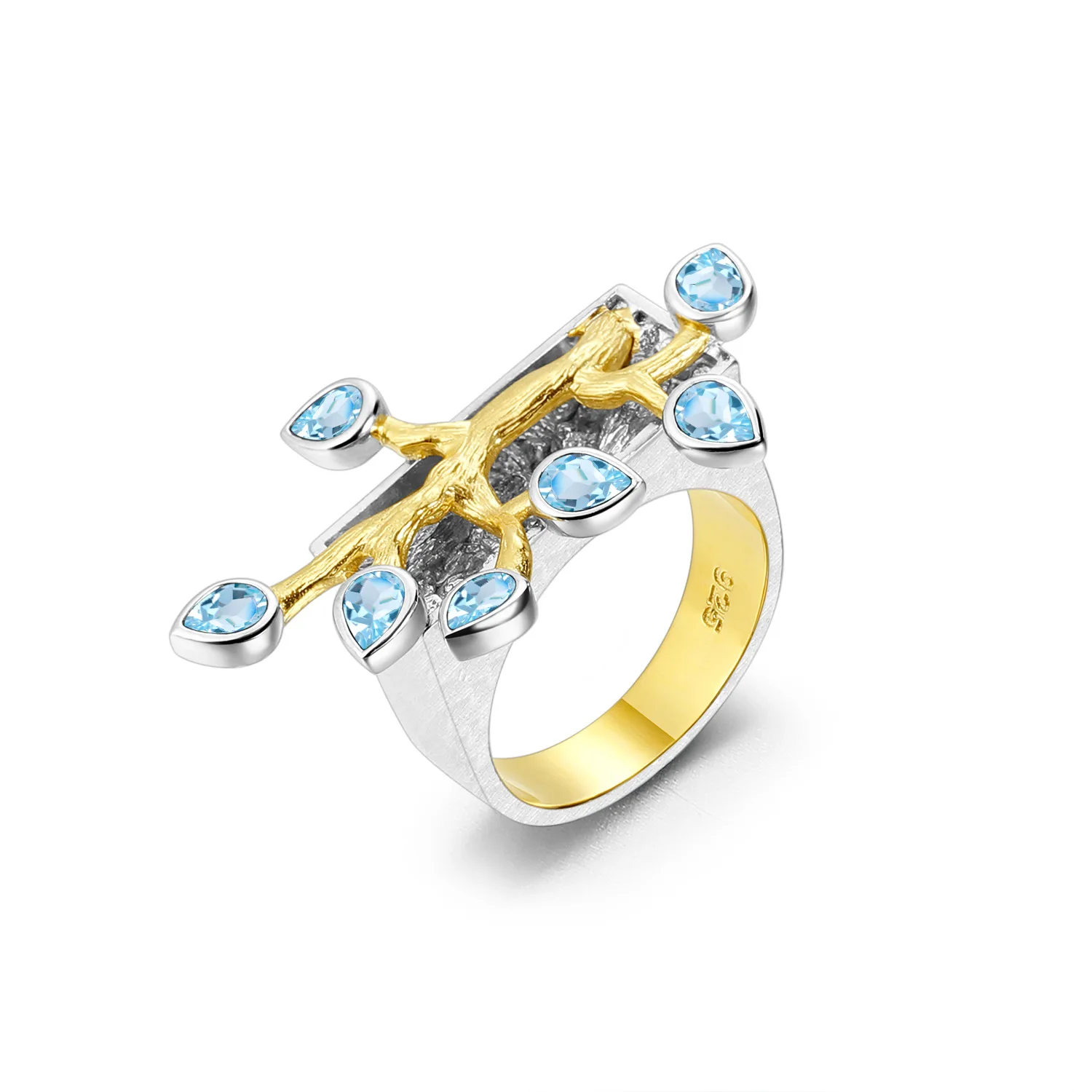 Aimgal Fine jewelry Designer Luxury Natural Topaz Ring s925 silver plated with 18k gold set with natural stones