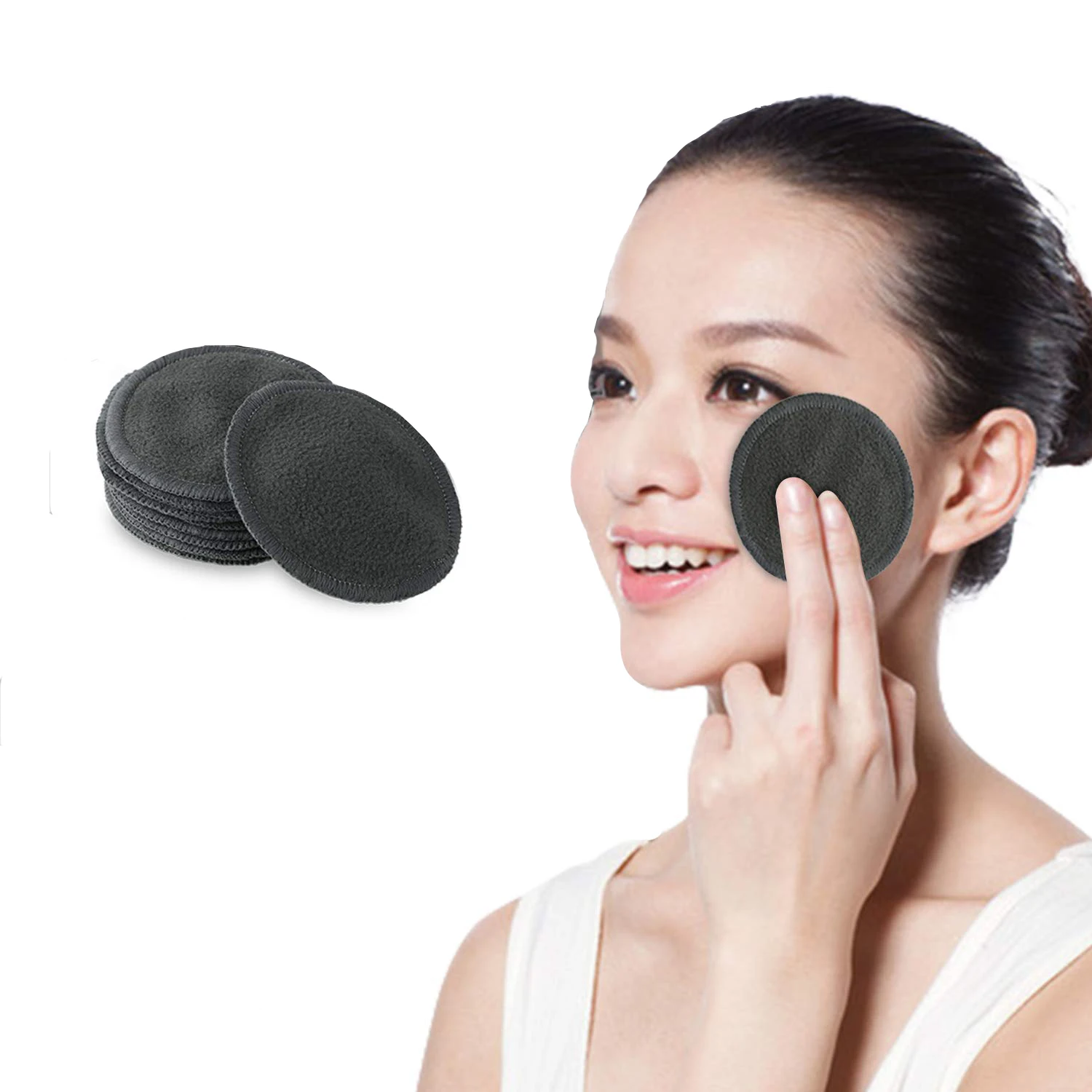 3 layers soft reusable makeup remover pads anti-bacterial bamboo charcoal facial cleansing pad washable bamboo carbon face wipes