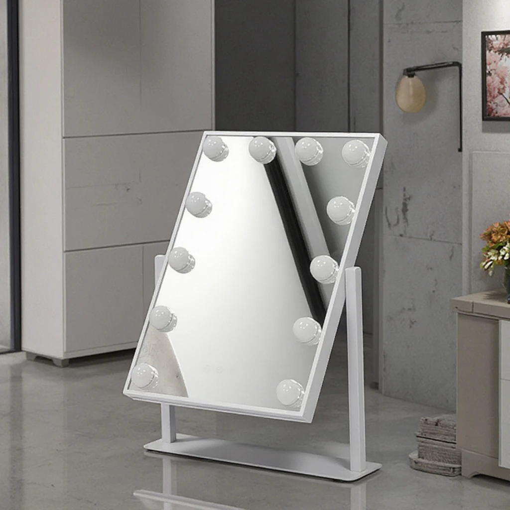 Factory 12-Bulb Hollywood Style LED Lighted Square Glass Desktop Vanity Mirror Illuminated Smart Led Dressing Mirror with Light