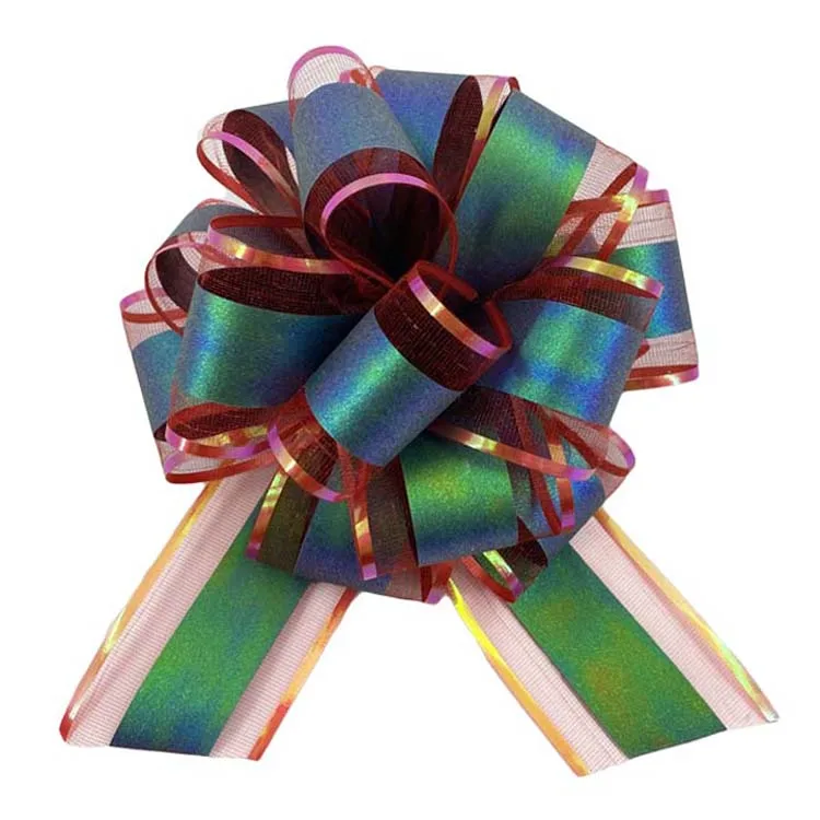 Wholesale Organza 6 Inches Plastic Ball Flower Pull Ribbon Bow Gift Wrap Pull Bows For Birthday Party Car Decoration