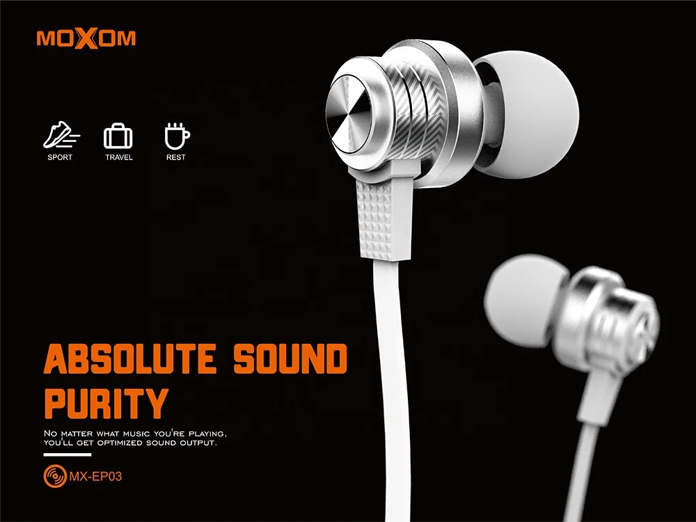 MOXOM Newest Stereo Sport Travel Earphones Wired 3.5mm Jack wired earphones Volume Control With Mic
