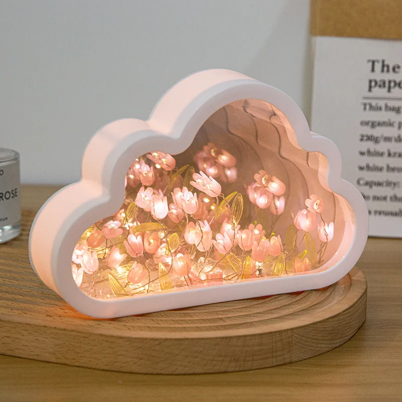 OEM Tulip Night Light Cloud Shade LED USB Mirror Night Lights Simulation Flower Bedroom Sleeping Table Lamp