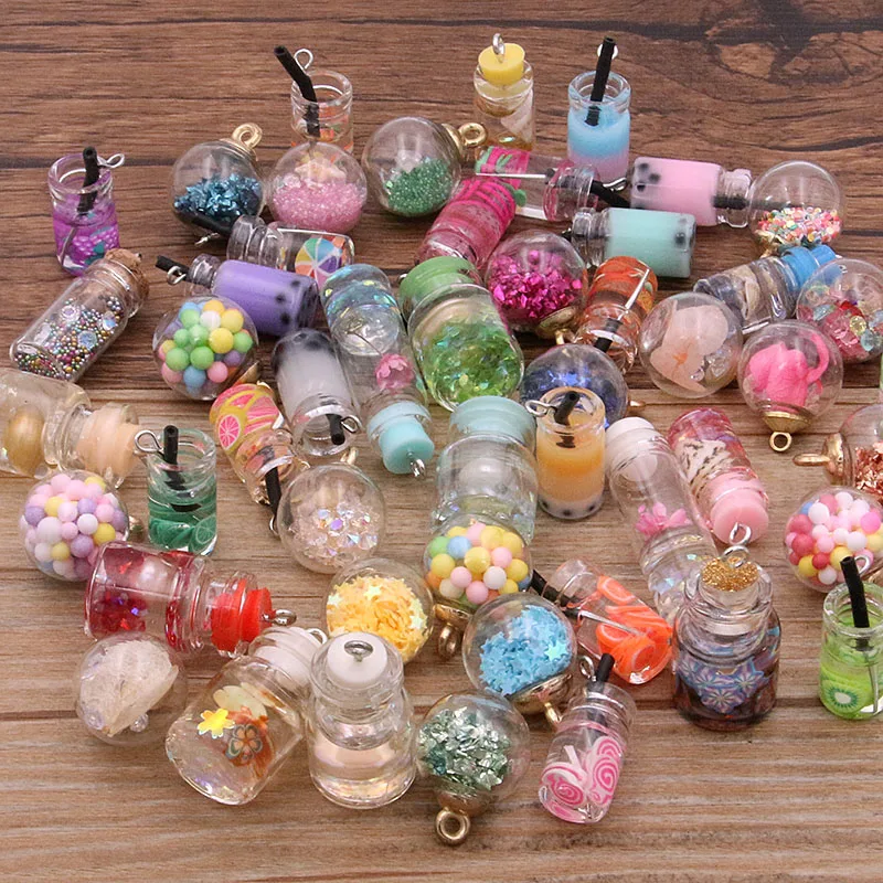 Glass Bottles Milk Tea Cup Ball Earring Charms Diy Findings Keychain Bracelets Pendant For Jewelry Making
