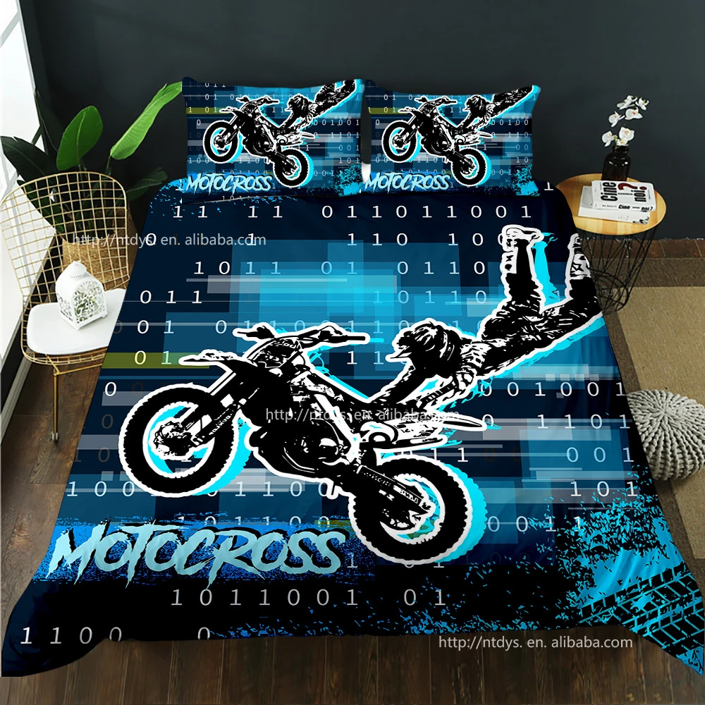 3D racing motorcycle duvet bedding 3-piece set children boy adult extreme sports quilt cover set
