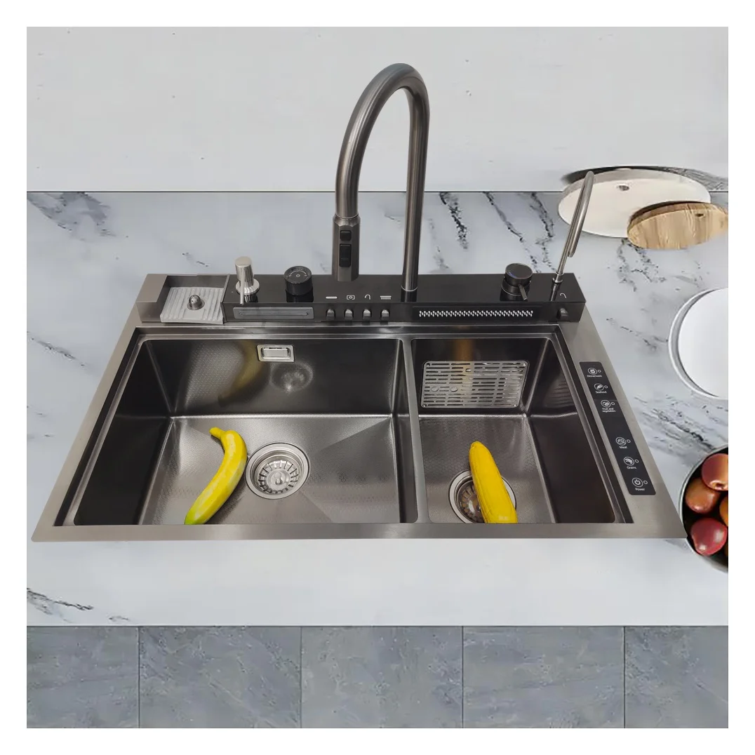Latest Products 2024 Kitchen Sink Stainless Steel Modern Ultrasonic Water Catalyst Smart Double Bowl
