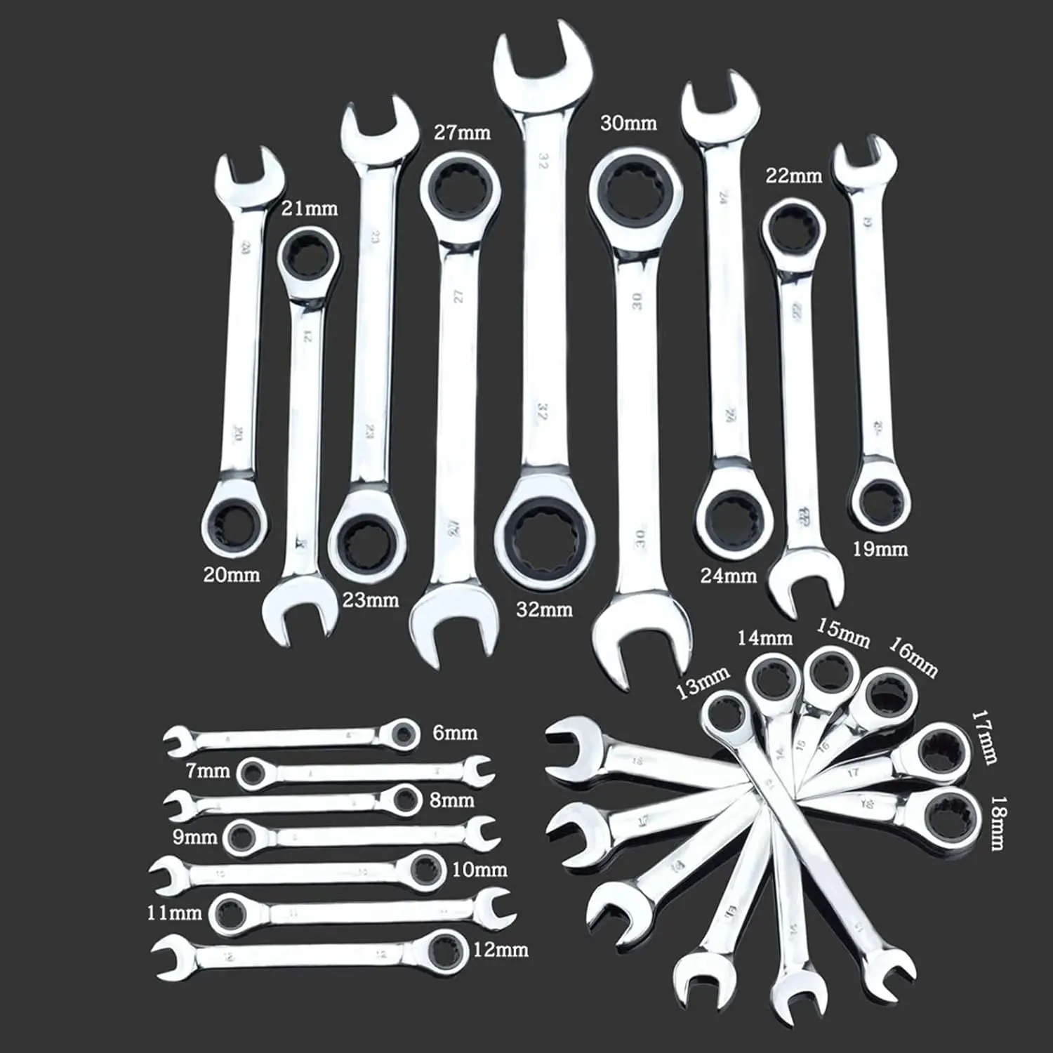 22-Piece Ring Ratchet Spanner Set Open-End Spanner Ratchet Screw Wrench Ring Flexible Spanner Combination Wrench 6-32 mm