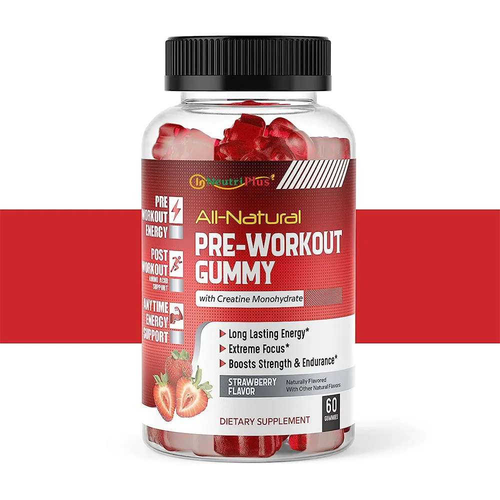 GMP Factory Pre Workout Gummy Creatine Monohydrate Boost Energy and Muscle Growth Customized Formula with Taurine