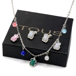 AFXSION Christmas hot jewelry bear necklace and earrings Stainless steel with Colorful Crystal 18K Gold Jewelry Set