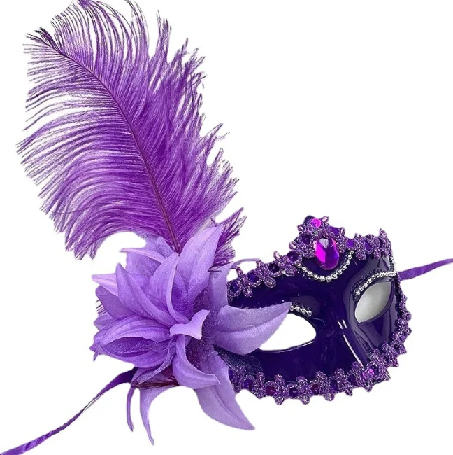Women Carnival Party Mardi Gras Masks With Feather Colorful Flower Eye Mask Masquerade For Wedding Costume