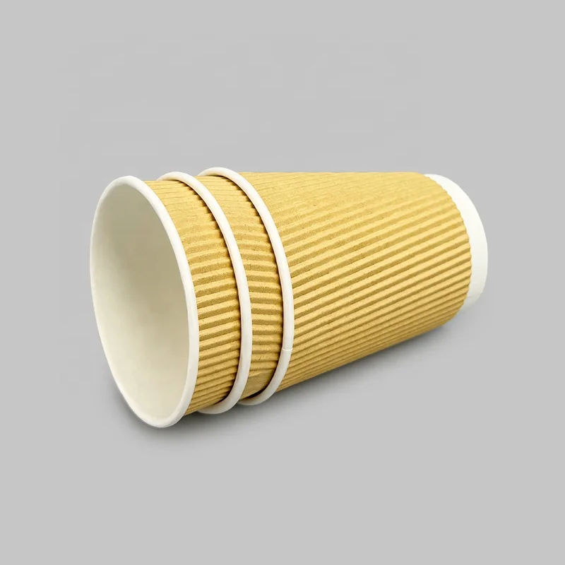 Custom logo Corrugated paper  cup 4 8 12 16 20 22 Oz Disposable Recyclable  Single film Double  Wall Brown Coffee Paper Cups