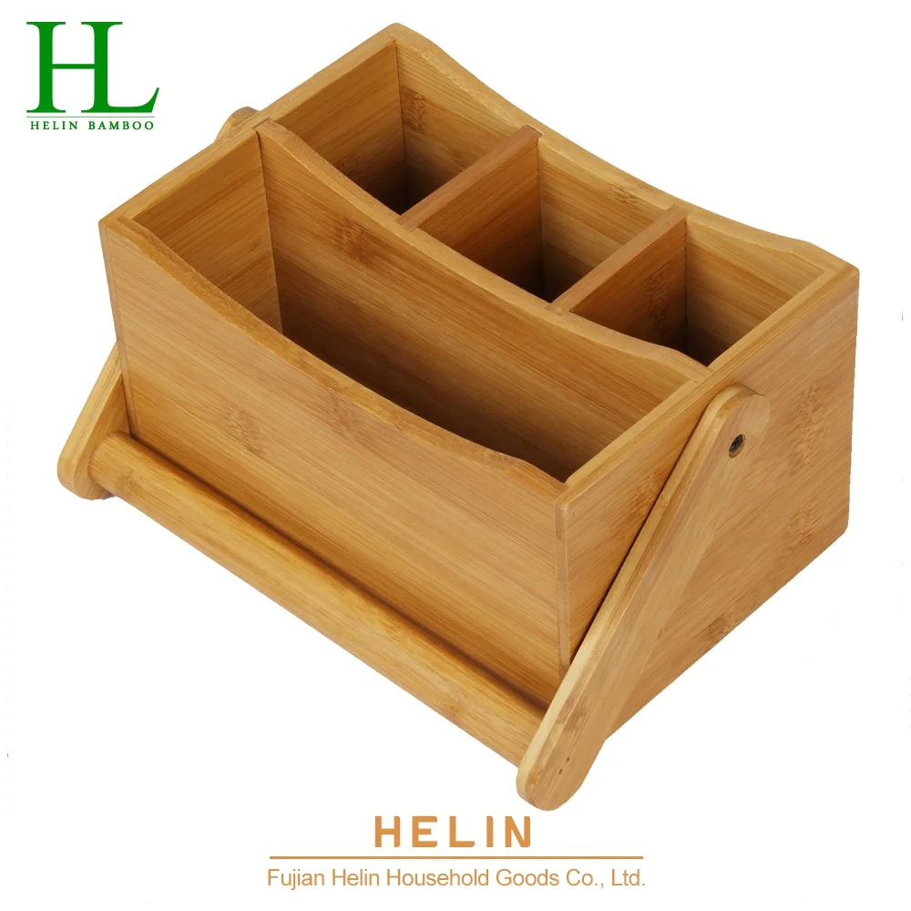 New design bamboo cutlery holder with folding handle cutlery organizer