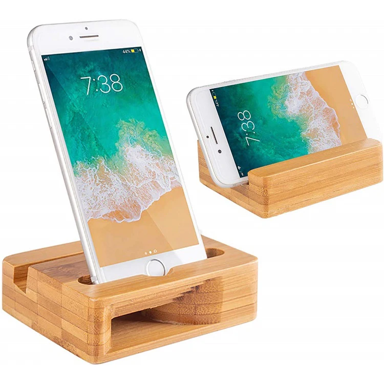 Sample Available Wholesale Bamboo Phone Stand Docking Station Holder Cell Mobile Phones Holder With Sound Amplifier
