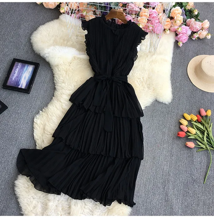 DD8503 Korean Chic 2022 Solid Color Pleated Cake Dress Women Stylish Dresses Clothing 3
