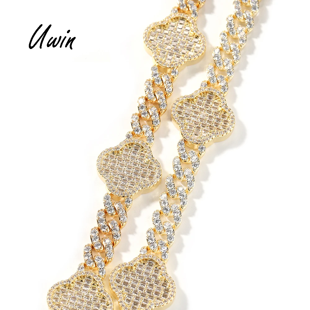 Classic Lucky Four Leaf Clover 9mm Miami Cuban Link Chain Bracelet Hip Hop Anklet Women Men Jewelry