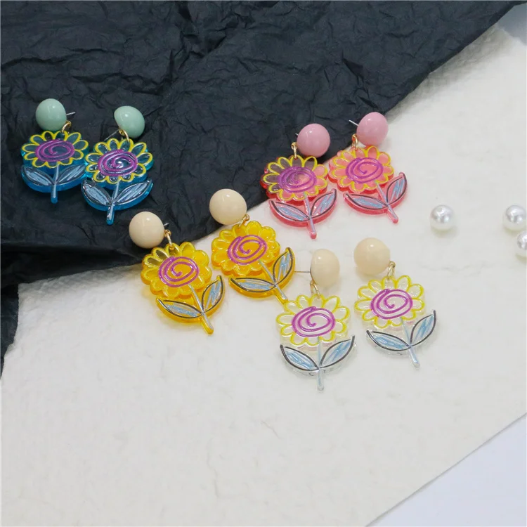 
wholesale fashion cute handmade acrylic charms stud jewelry polymer clay hand painted multi colour resin flower drop earring 
