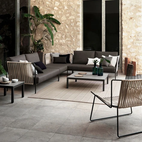 European style metal patio beach lounge Garden rope weave sofa waterproof fabric seat hotel sectional Sofa set