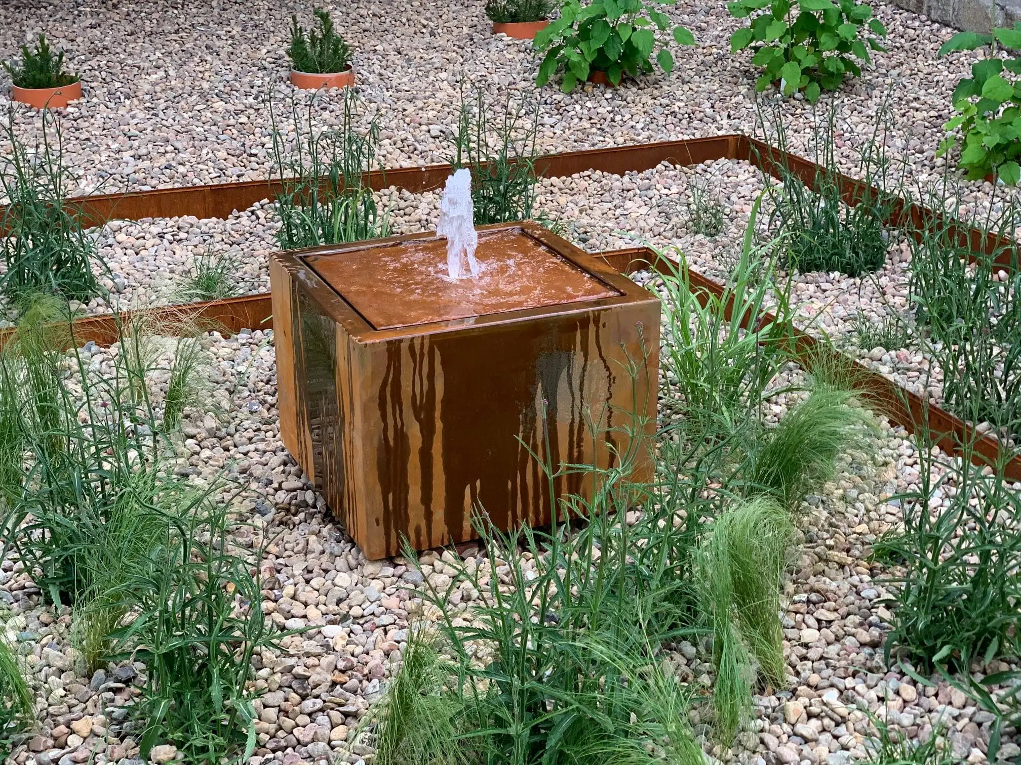 corten steel rain curtain water features gardens waterfall fountain water table