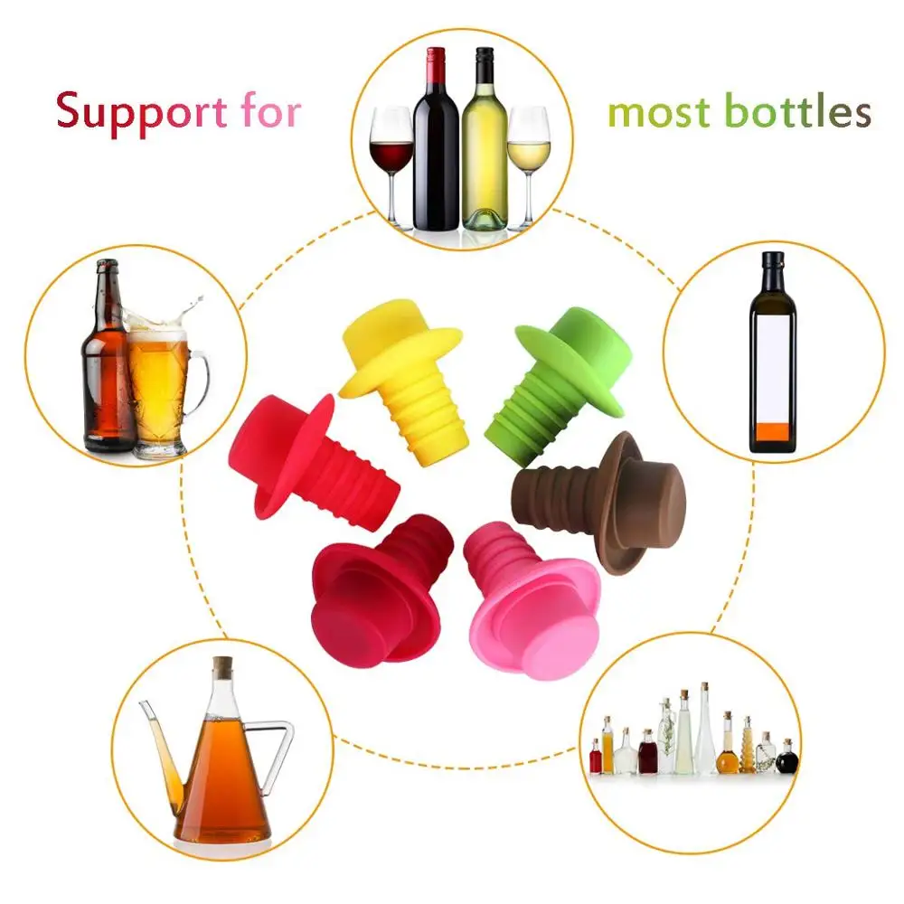 BPA Free Good Quality Hat Shaped Silicone Wine Bottle Stopper with Ccrew Threaded Cork