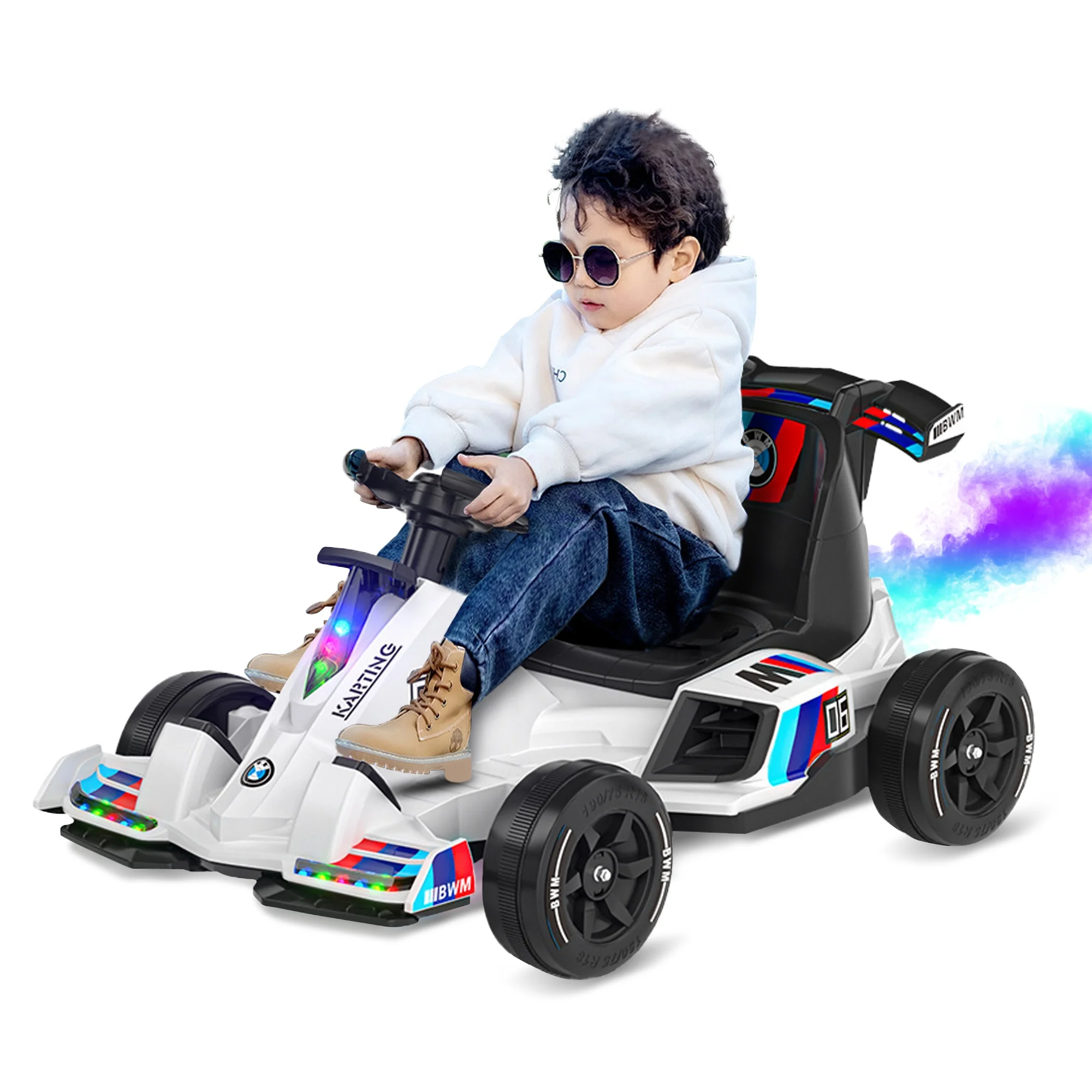 Ride-on cars for kids learning toys Cool go-kart car Spray electric 4WD RC 2.4G 12V 7A large battery Safe Early swing car 380W