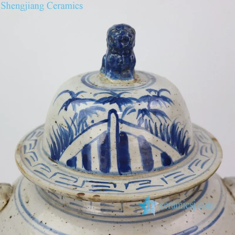 RZEY1218G-S antique hand painted blue and white pine tree pattern porcelain jar