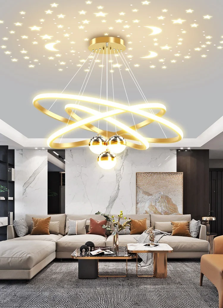Custom Lighting Modern Led Chandelier Bedroom Hotel Round Hanging Light Iron Led Circle Ring Pendant Light