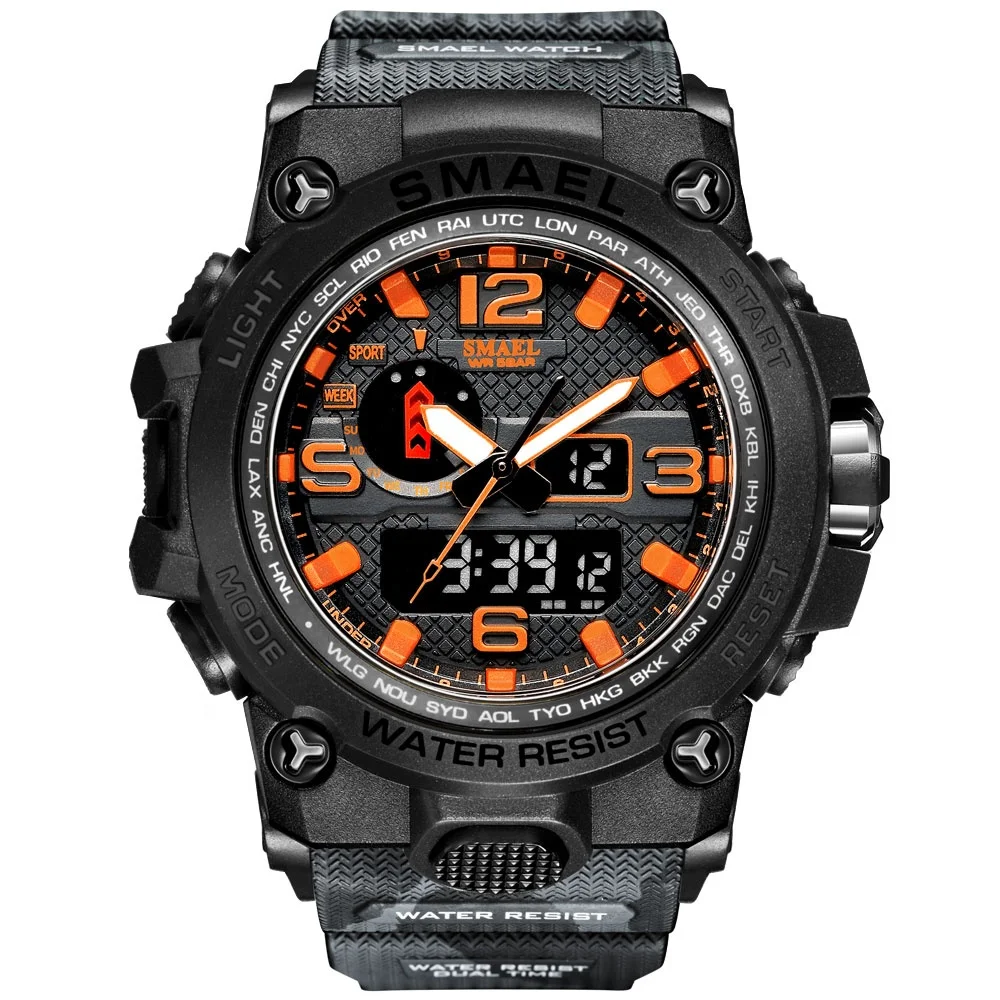 SMAEL 1545 Brand Men Sports Watches Dual Display Analog Digital LED Electronic Quartz Wristwatches Waterproof Military Watch