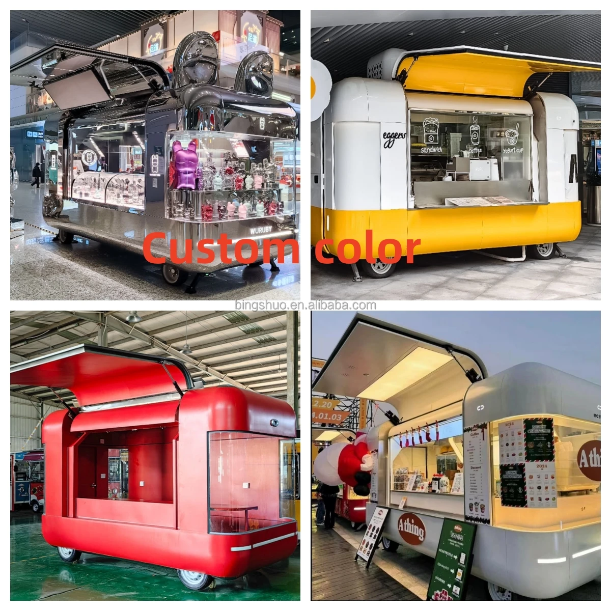 Multifunctional Mobile Coffee Fast Food Trailer Airstream Mobile Hot Dog Pizza BBQ Food Trucks With Full Kitchen for Sale