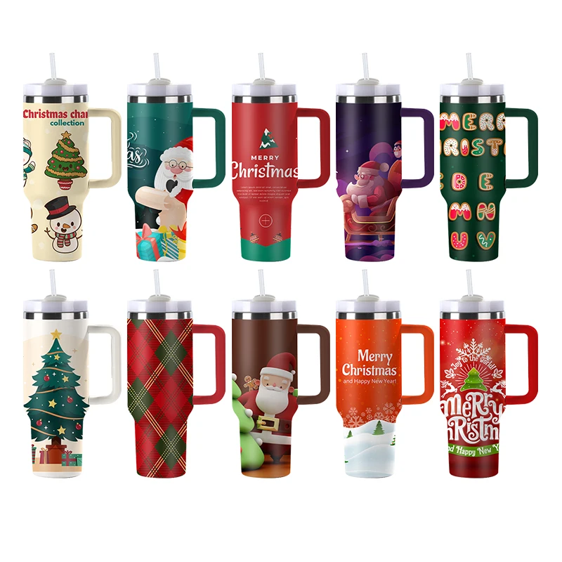 Ailingalaxy christmas theme tumbler 40 oz tumbler custom logo 40oz mug handle mug 40oz customized stainless steel tumbler