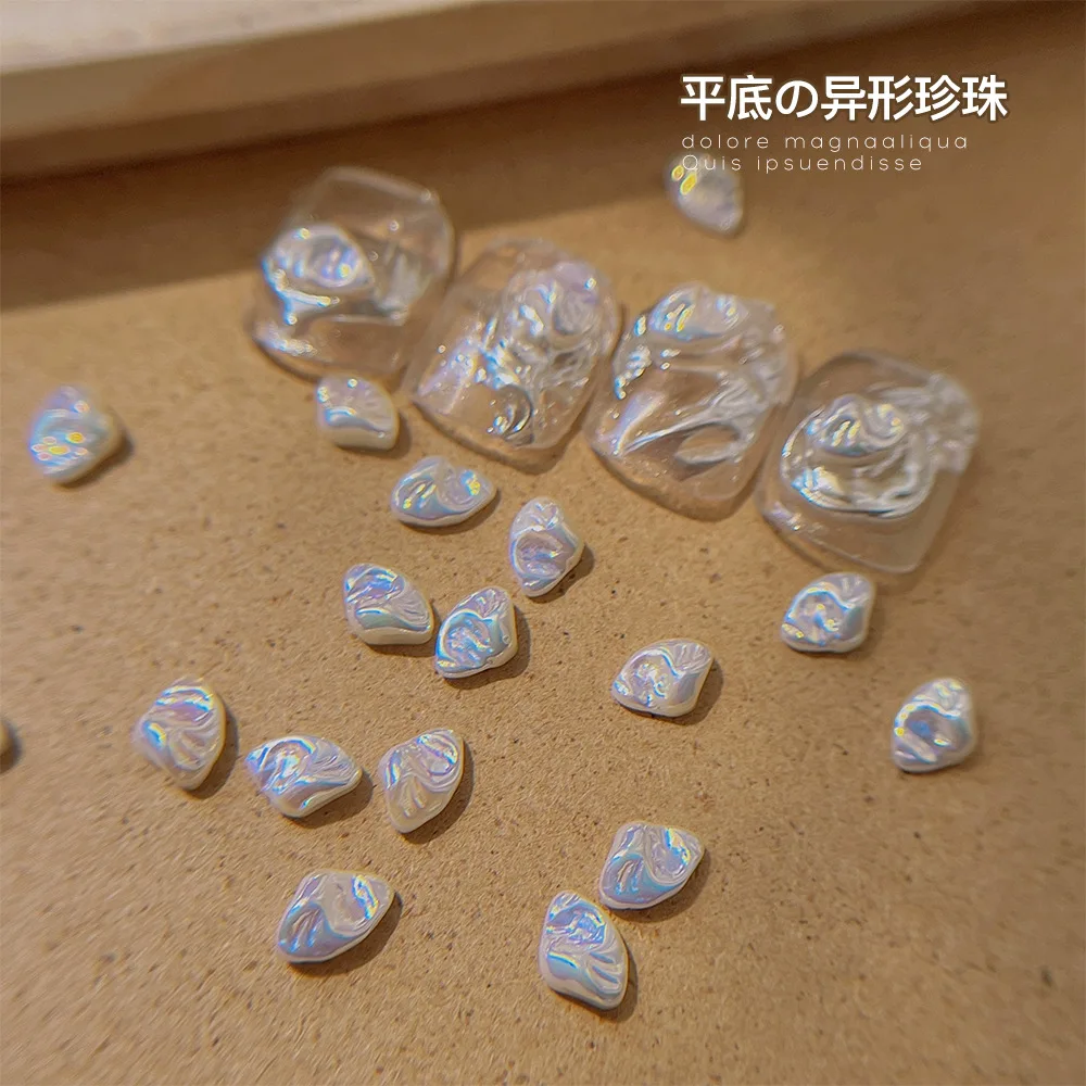 Baroque flat-shaped irregular pearl nail accessories imitation shell glossy pearlescent iridescent pearl nail decorations
