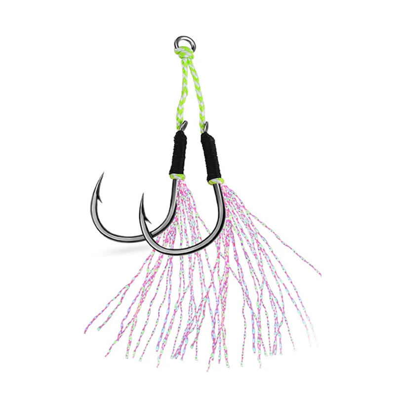 KEWOTE 11# 13# 15# 17# 18# 2pcs/pair Double Assist Hook Jig Fishing Hook For Metal Jig Lure Hooks With Silk pesca