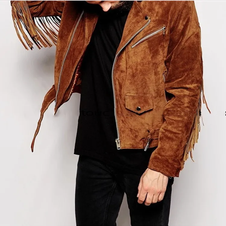OEM custom mens high quality Vintage Suede Biker Fringing Jacket