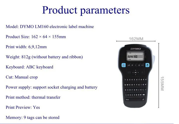 LM160 English Keyboard portable label printer Easy-to-use label maker with fast-formating keys DYMO LabelManager 160