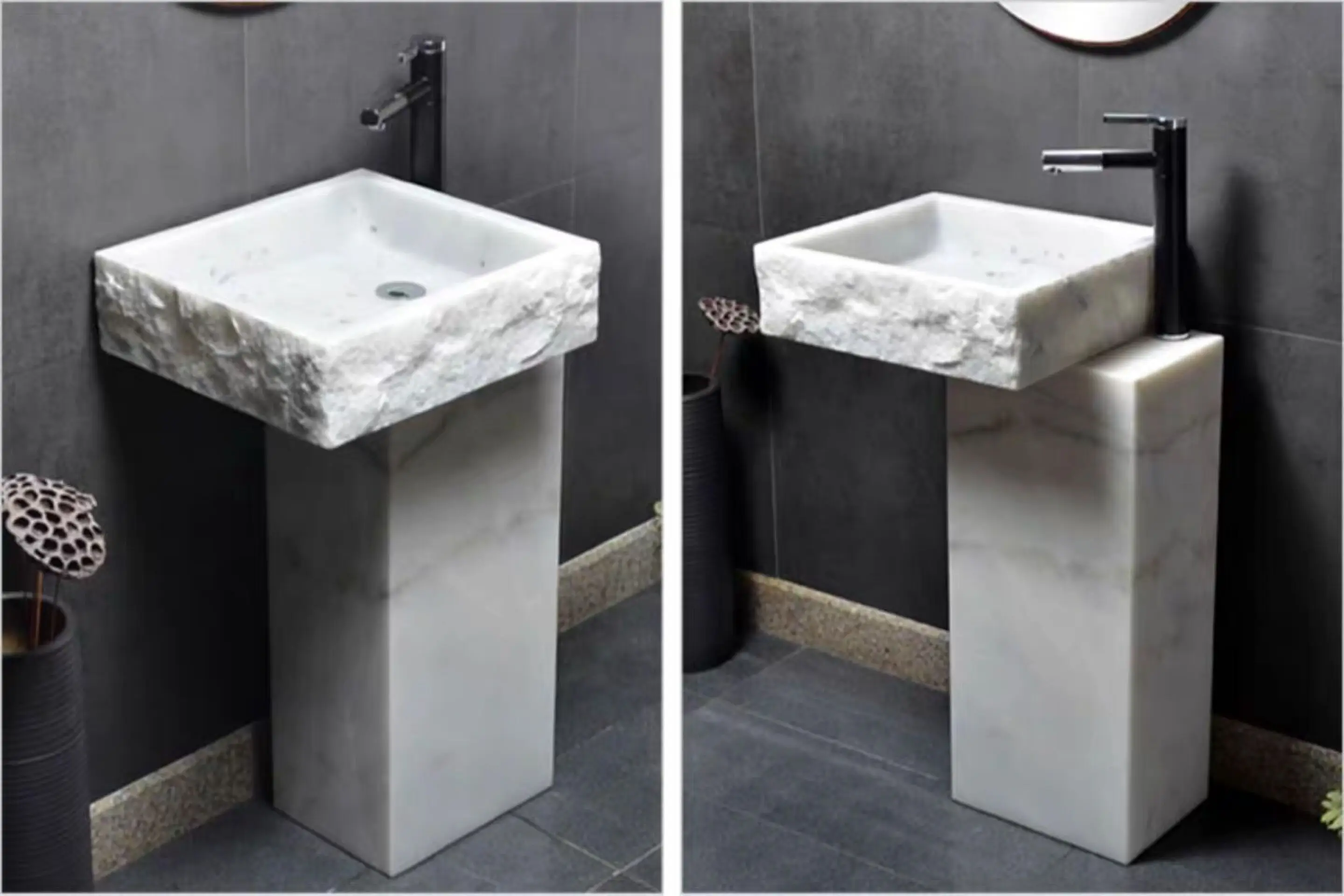 Free standing bathroom decoration natural White marble pedestal stone sink