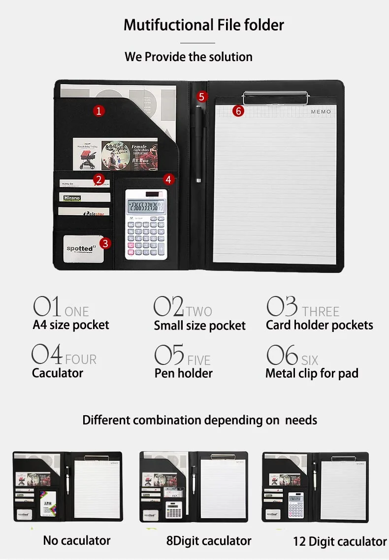 High quality Personalized design A4 size Pu leather business portfolio binder folder