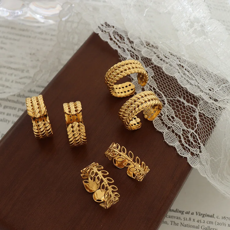 high quality 10 styles stainless steel fashion jewelry rings chain flower titanium steel 18k gold wholesale jewelry