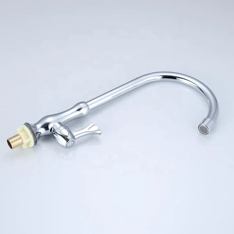 Jooka New Design Zinc Chrome Long Goose Neck Flexible Single Cold Faucet Sink Kitchen Tap