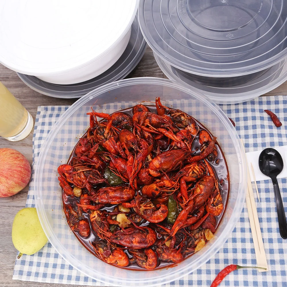 super large transparent round lunch box plastic disposable with lid plastic disposable lunch box for fast food fruit soup