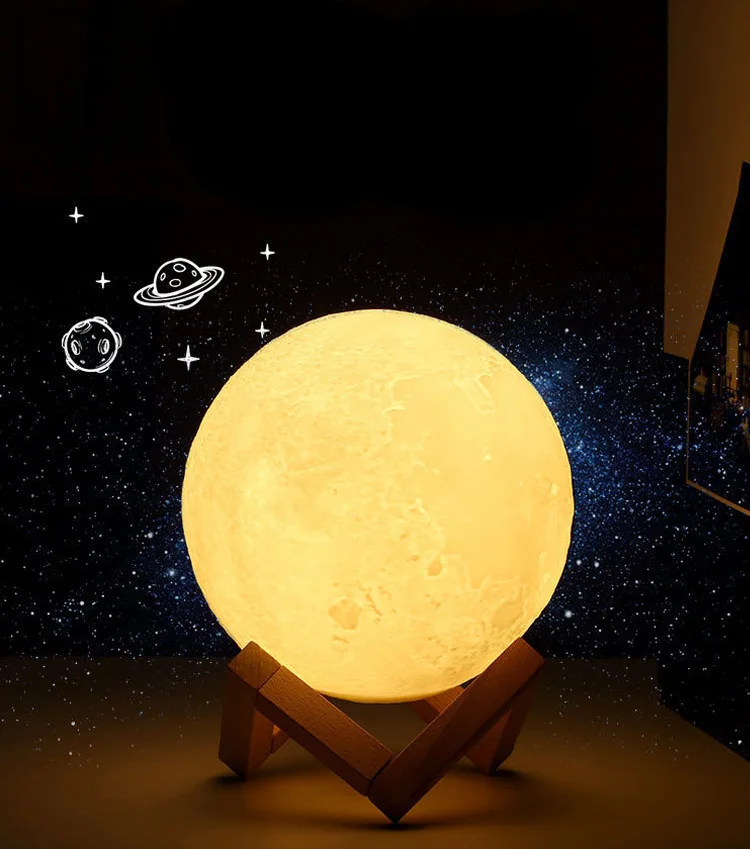 Kanlong 8 10 12 15 18 20 22 30 cm portable touch RGB lunar light kids baby 3D print led night lights moon lamp
