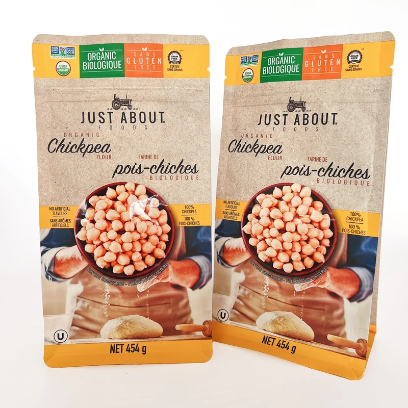 Reusable food bags custom matte frosted plastic packaging zipper bags for chickpea flour