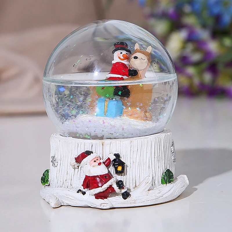 White Stump Base Christmas Resin Craft Figure Snow Ball Snow Globe Christmas Inner View Snowflake Snowball